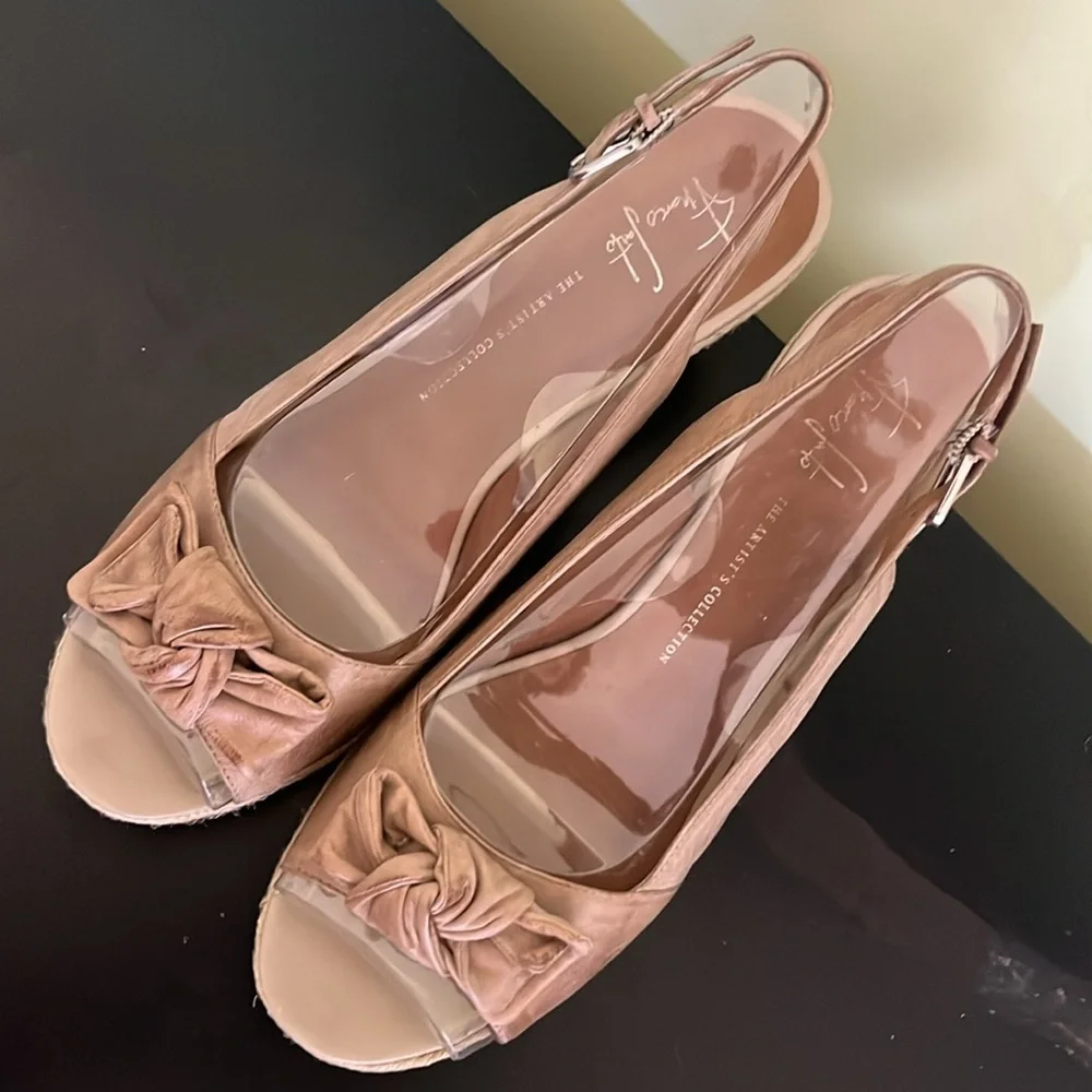 Franco Sarto Heels Womens Slingback Wedge Espadrille Bow Leather